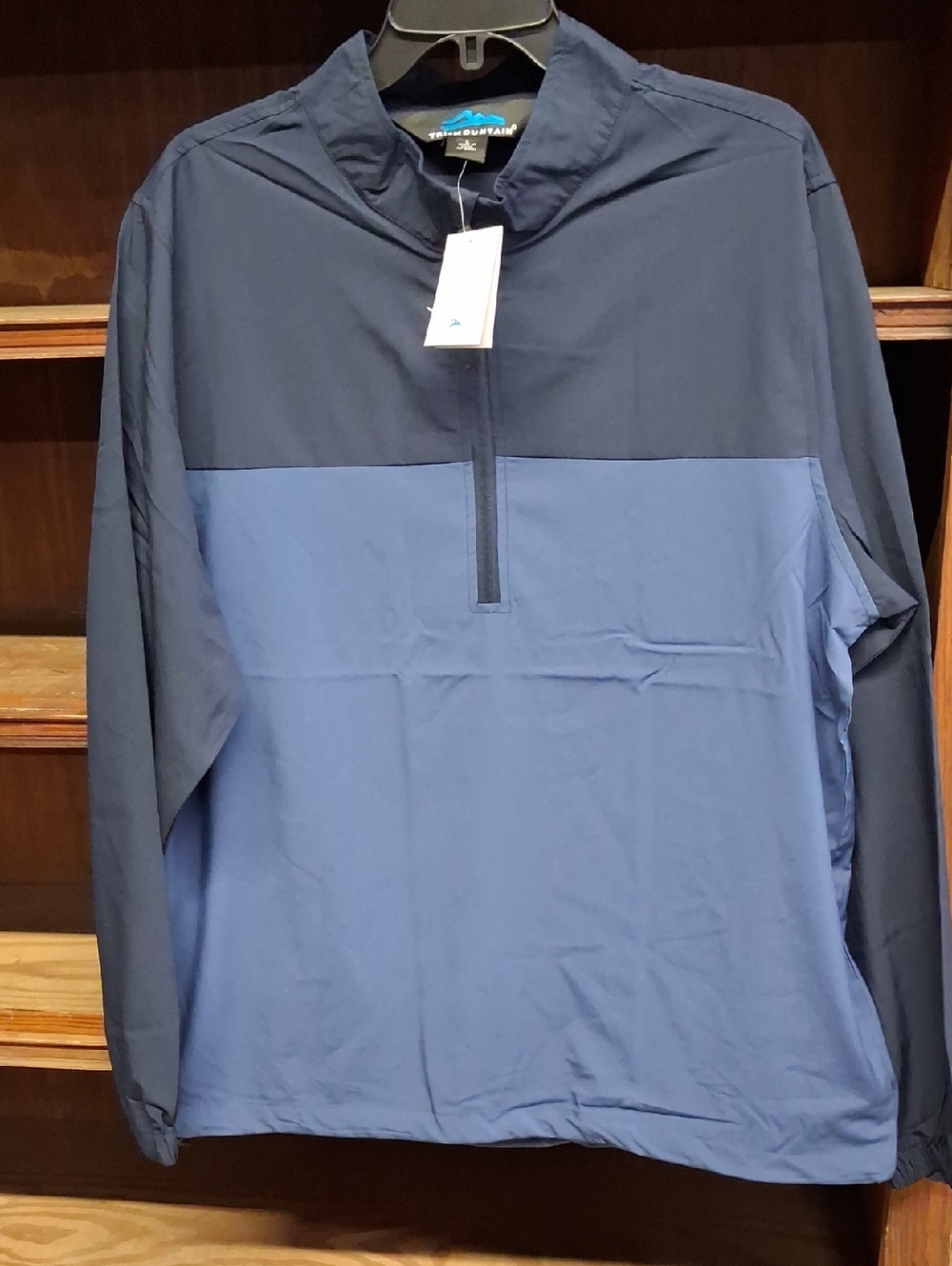 NWT Mens Tri-Mountain Two-Tone Navy and Slate Blue Quarter-Zip Pullover